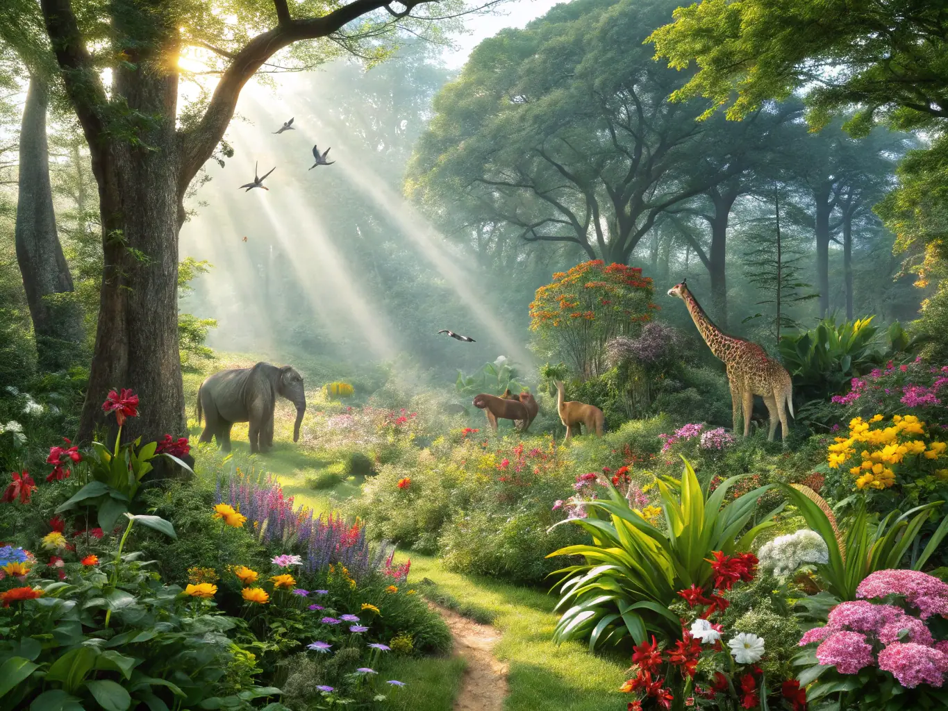 A vibrant image of a diverse ecosystem, highlighting the interconnectedness of various species and habitats, representing the organization's focus on ecosystem protection.